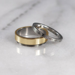 engraved 14k yellow gold gamos interlocking engagement and wedding ring