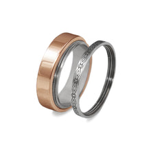 Load image into Gallery viewer, engraved 14k rose gold gamos interlocking engagement and wedding ring