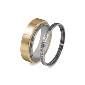 engraved 14k yellow gold gamos connectable engagement and wedding ring
