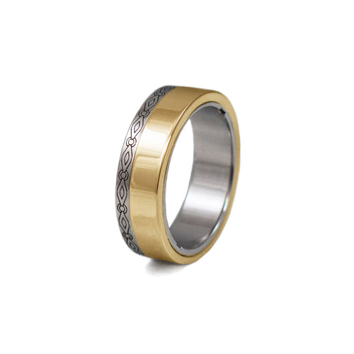 engraved 14k yellow gold gamos interlocking engagement and wedding ring